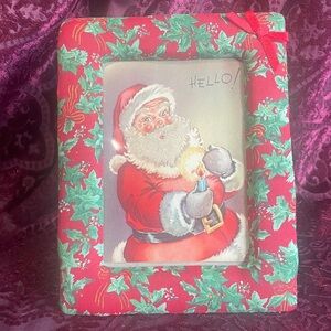 Festive Santa Claus Vintage Christmas card Print in fabric 5X7 picture Frame